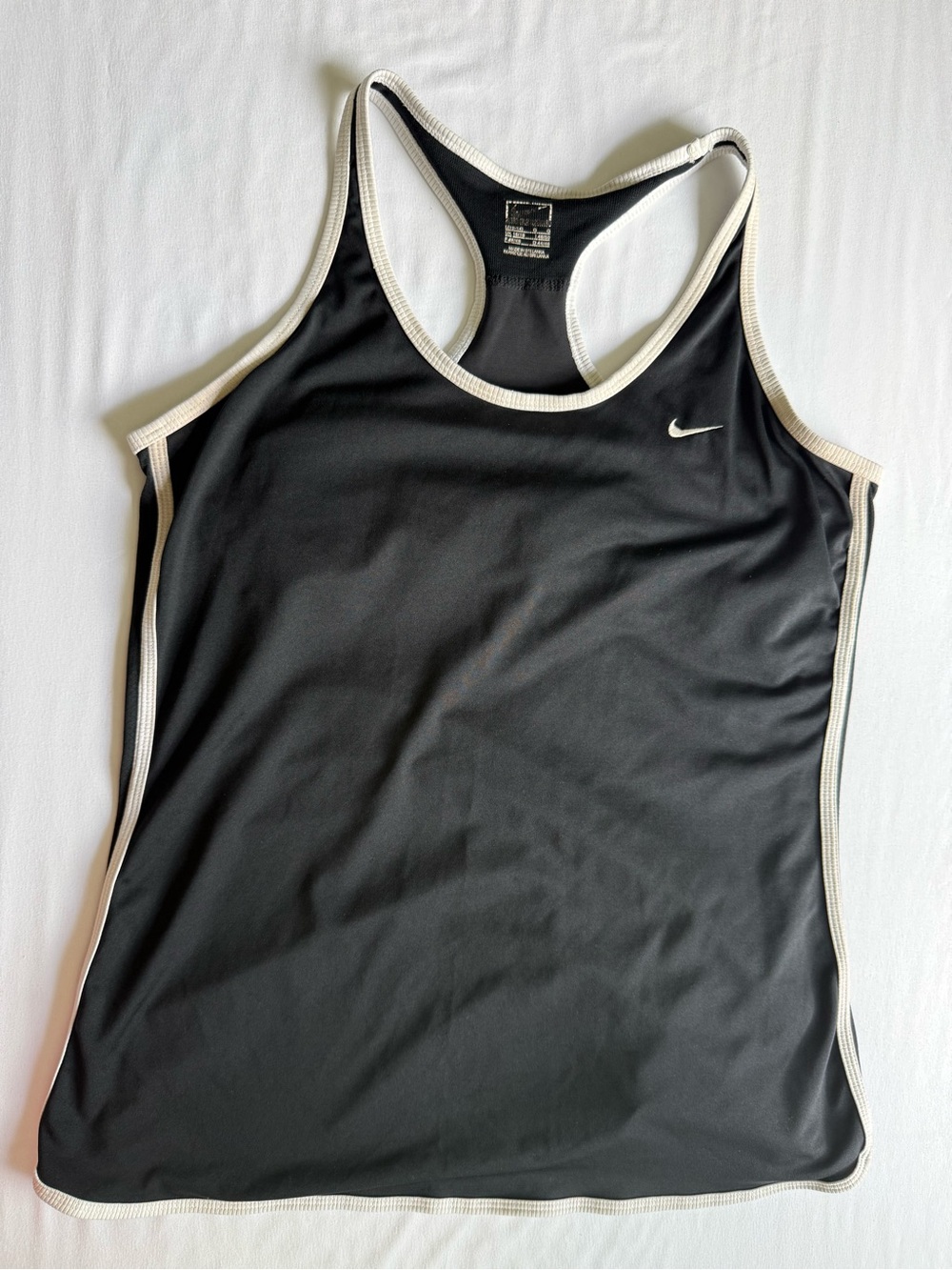 Nike Black Racerback Tank with White Trim and Built in bra